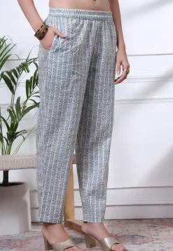 Printed Pure Cotton Pakistani Suit in Dusty Blue