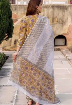 Printed Pure Cotton Pakistani Suit in Yellow