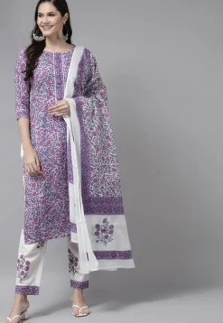 Printed Pure Cotton Pakistani Suit in Light Purple