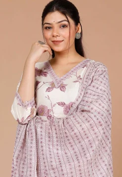 Printed Pure Cotton Pakistani Suit in Off White