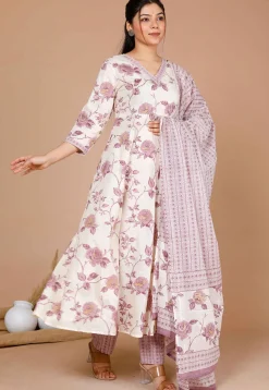 Printed Pure Cotton Pakistani Suit in Off White