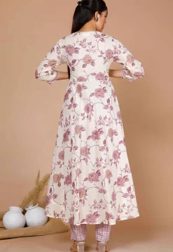 Printed Pure Cotton Pakistani Suit in Off White