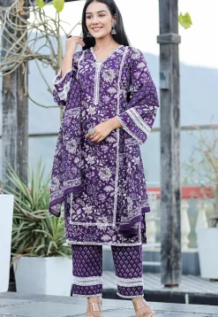 Printed  Pure Cotton Pakistani Suit in Purple