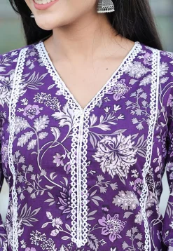 Printed  Pure Cotton Pakistani Suit in Purple