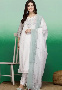 Printed Pure Cotton Pakistani Suit in Off White