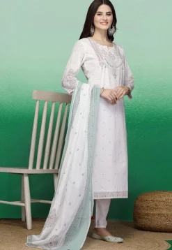 Printed Pure Cotton Pakistani Suit in Off White