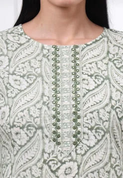 Printed Pure Cotton Pakistani Suit in Dusty Green