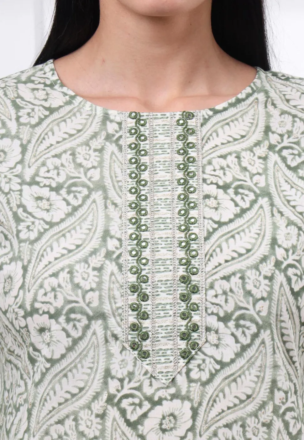 Printed Pure Cotton Pakistani Suit in Dusty Green