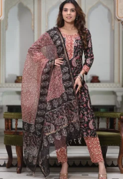 Printed Pure Cotton Pakistani Suit in Black