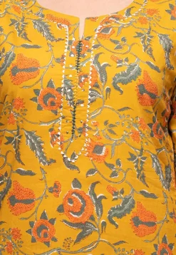 Printed Pure Cotton Pakistani Suit in Mustard