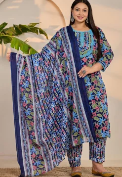 Printed Pure Cotton Pakistani Suit in Navy Blue