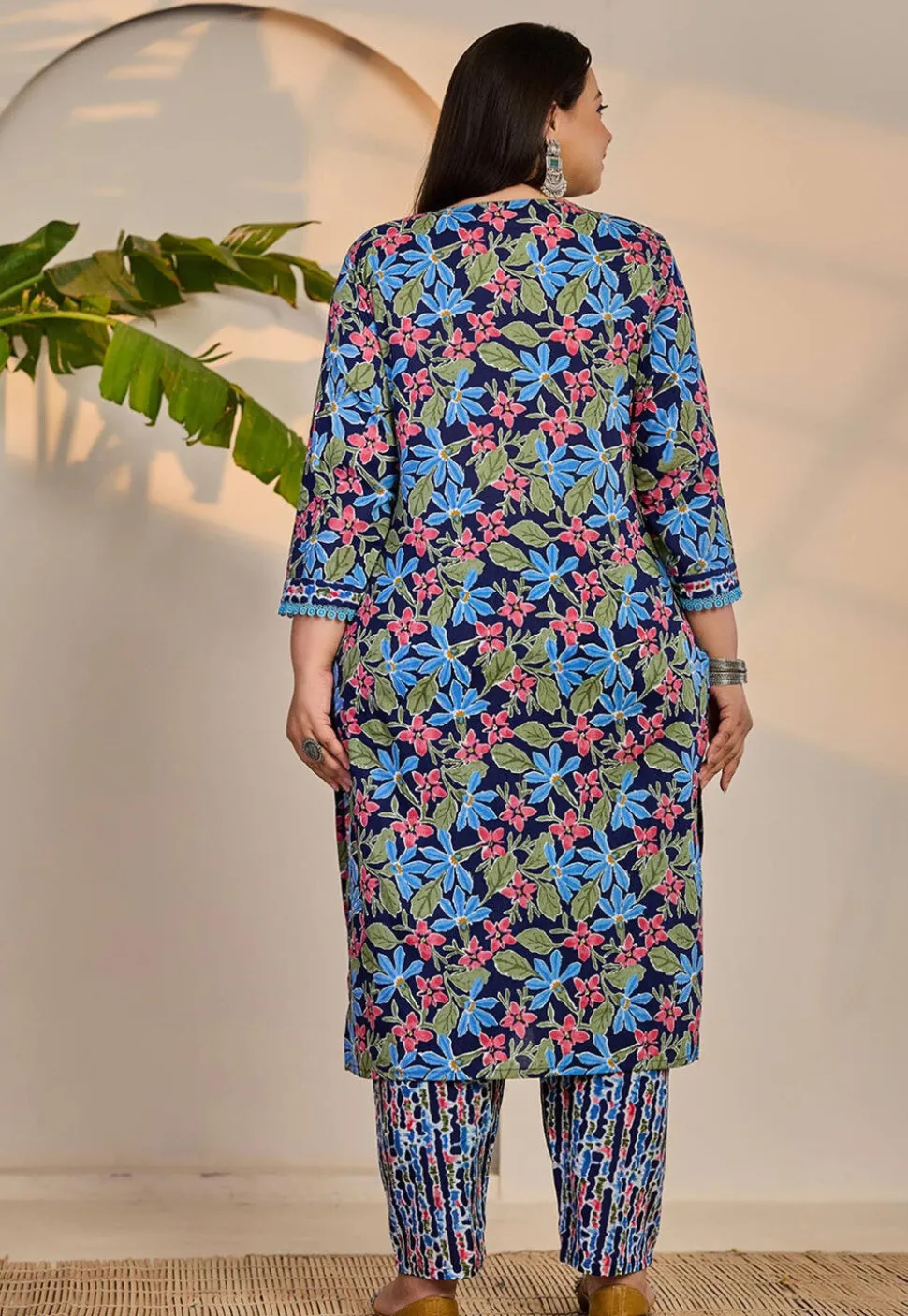 Printed Pure Cotton Pakistani Suit in Navy Blue