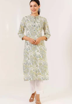 Printed Pure Cotton Pakistani Suit in Off White