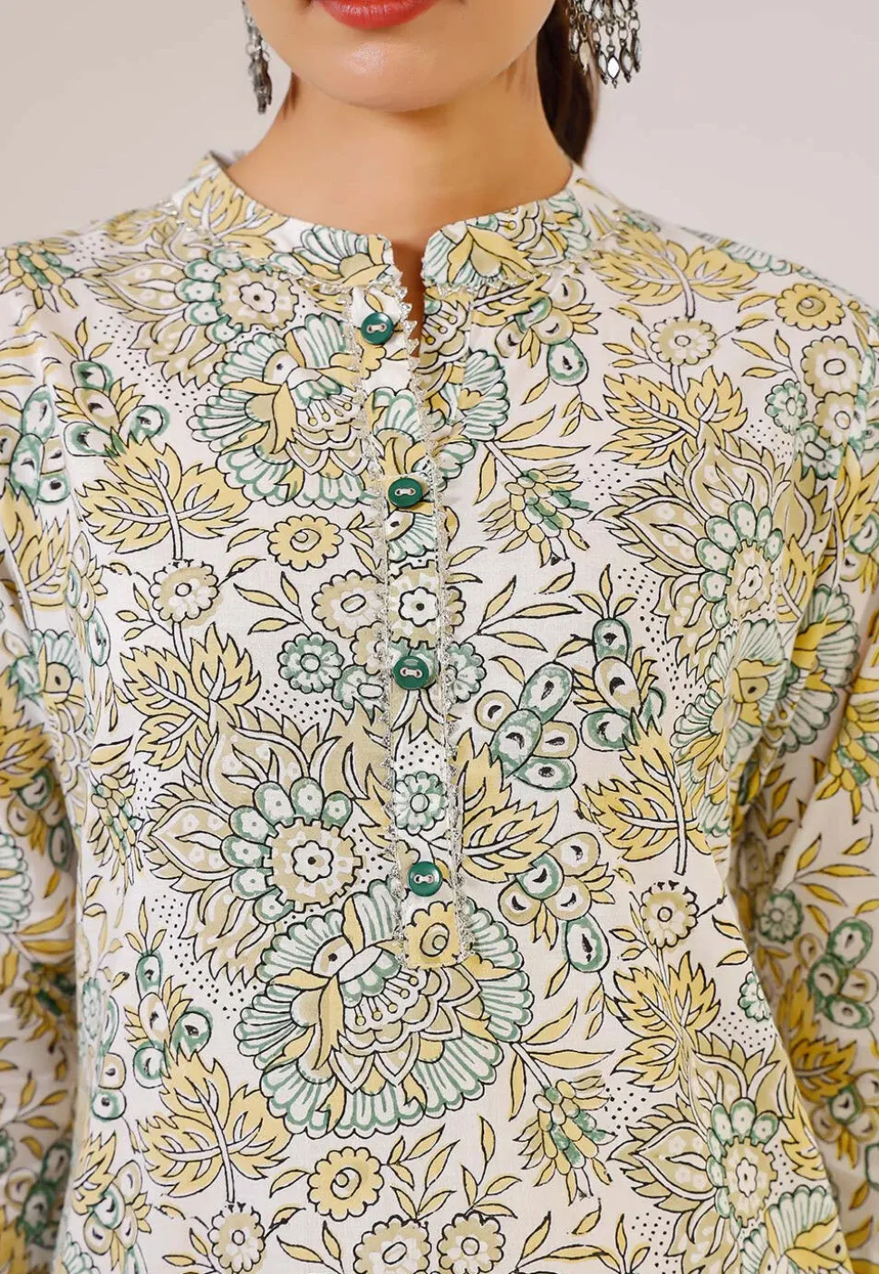 Printed Pure Cotton Pakistani Suit in Off White