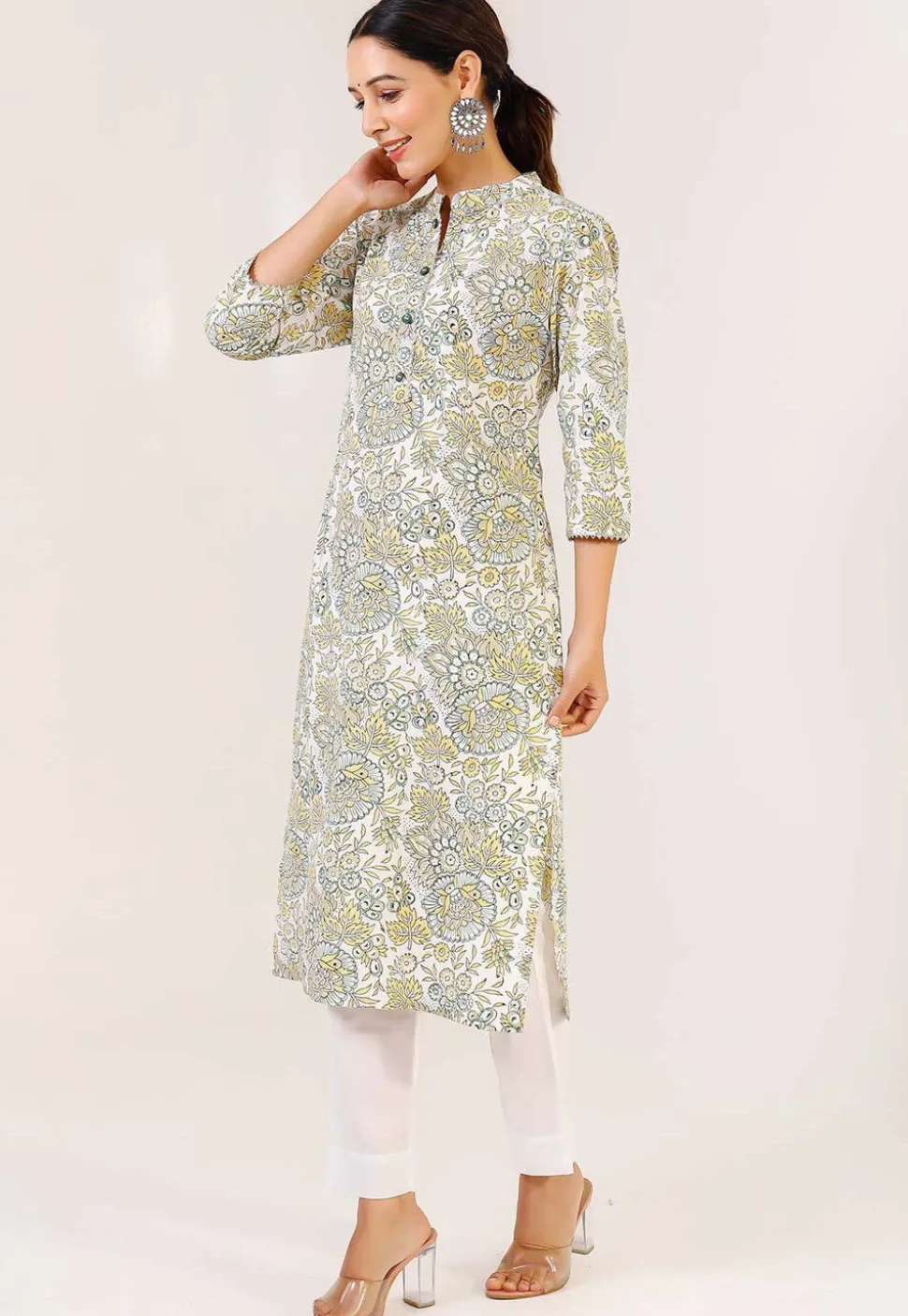 Printed Pure Cotton Pakistani Suit in Off White
