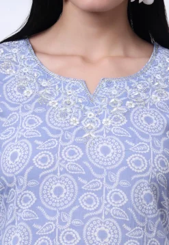 Printed Pure Cotton Pakistani Suit in Sky Blue