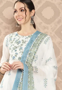 Printed Pure Cotton Pakistani Suit in White
