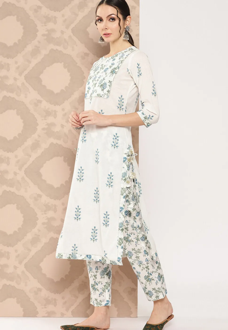 Printed Pure Cotton Pakistani Suit in White