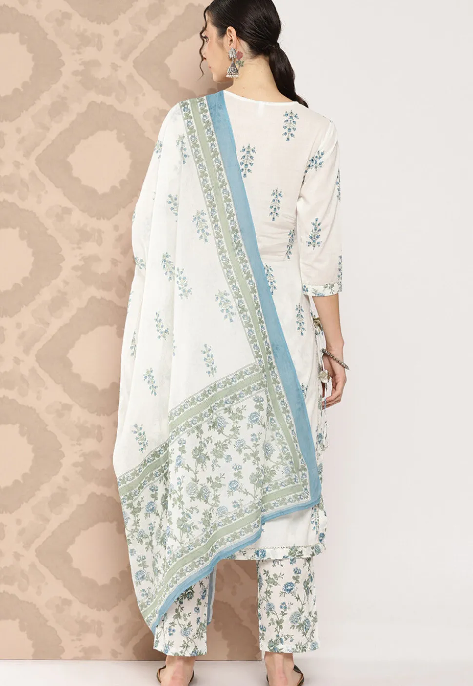 Printed Pure Cotton Pakistani Suit in White