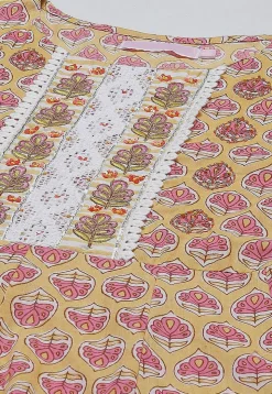 Printed Pure Cotton Pakistani Suit in Light Yellow