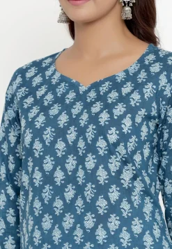 Printed Pure Cotton Pakistani Suit in Blue