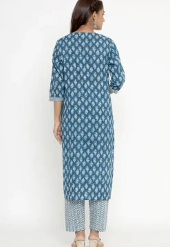 Printed Pure Cotton Pakistani Suit in Blue