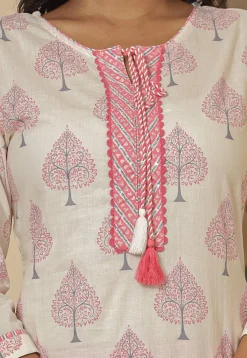 Printed Pure Cotton Pakistani Suit in Off White