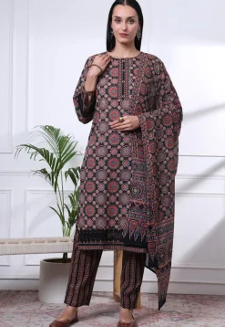 Printed Pure Cotton Pakistani Suit in Black