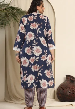 Printed Pure Cotton Pakistani Suit in Navy Blue