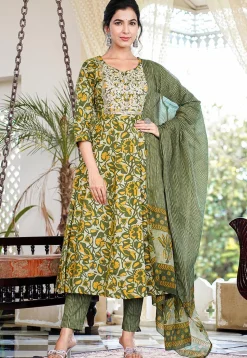 Printed Pure Cotton Pakistani Suit in Light Green