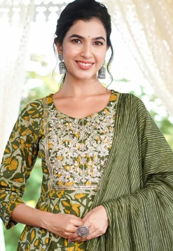 Printed Pure Cotton Pakistani Suit in Light Green