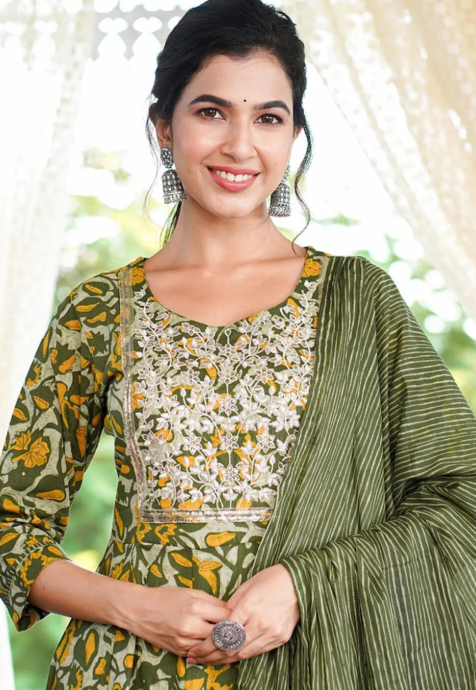 Printed Pure Cotton Pakistani Suit in Light Green