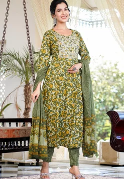 Printed Pure Cotton Pakistani Suit in Light Green