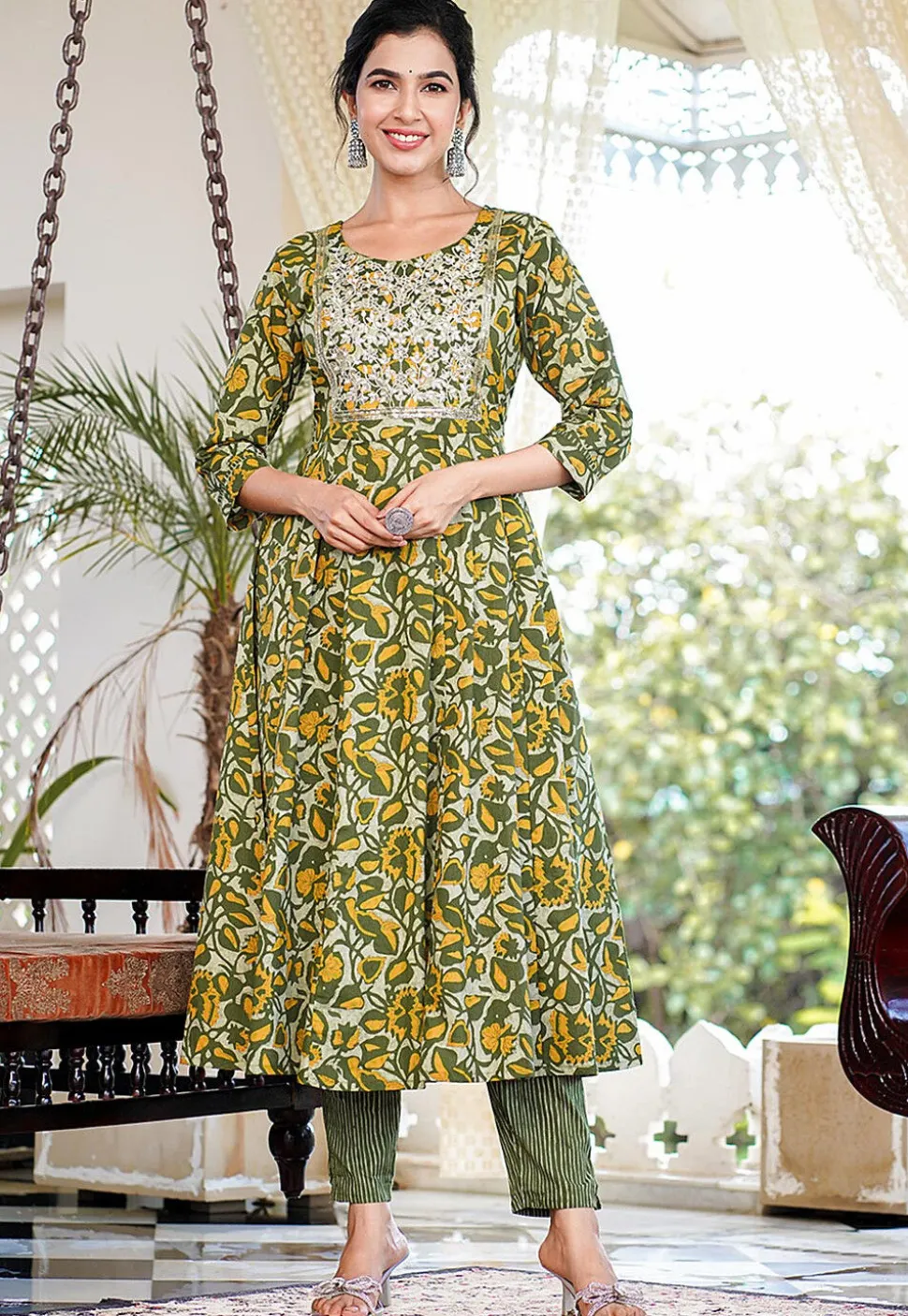 Printed Pure Cotton Pakistani Suit in Light Green