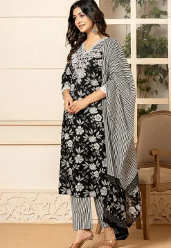 Printed Pure Cotton Pakistani Suit in Black