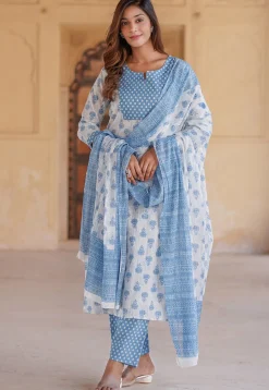 Printed Pure Cotton Pakistani Suit in White