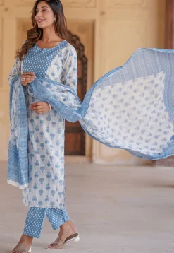 Printed Pure Cotton Pakistani Suit in White