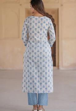Printed Pure Cotton Pakistani Suit in White