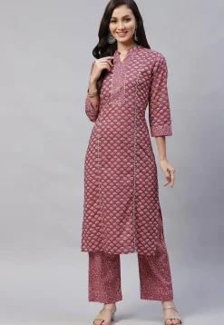 Printed Pure Cotton Pakistani Suit in Dark Old Rose