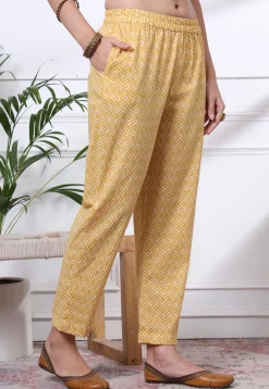 Printed Pure Cotton Pakistani Suit in Yellow