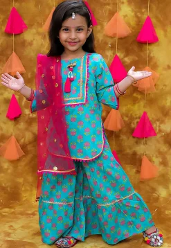 Printed Pure Cotton Pakistani Suit in Blue