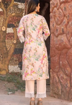 Printed Pure Cotton Pakistani Suit in Peach