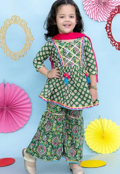 Printed Pure Cotton Pakistani Suit in Green