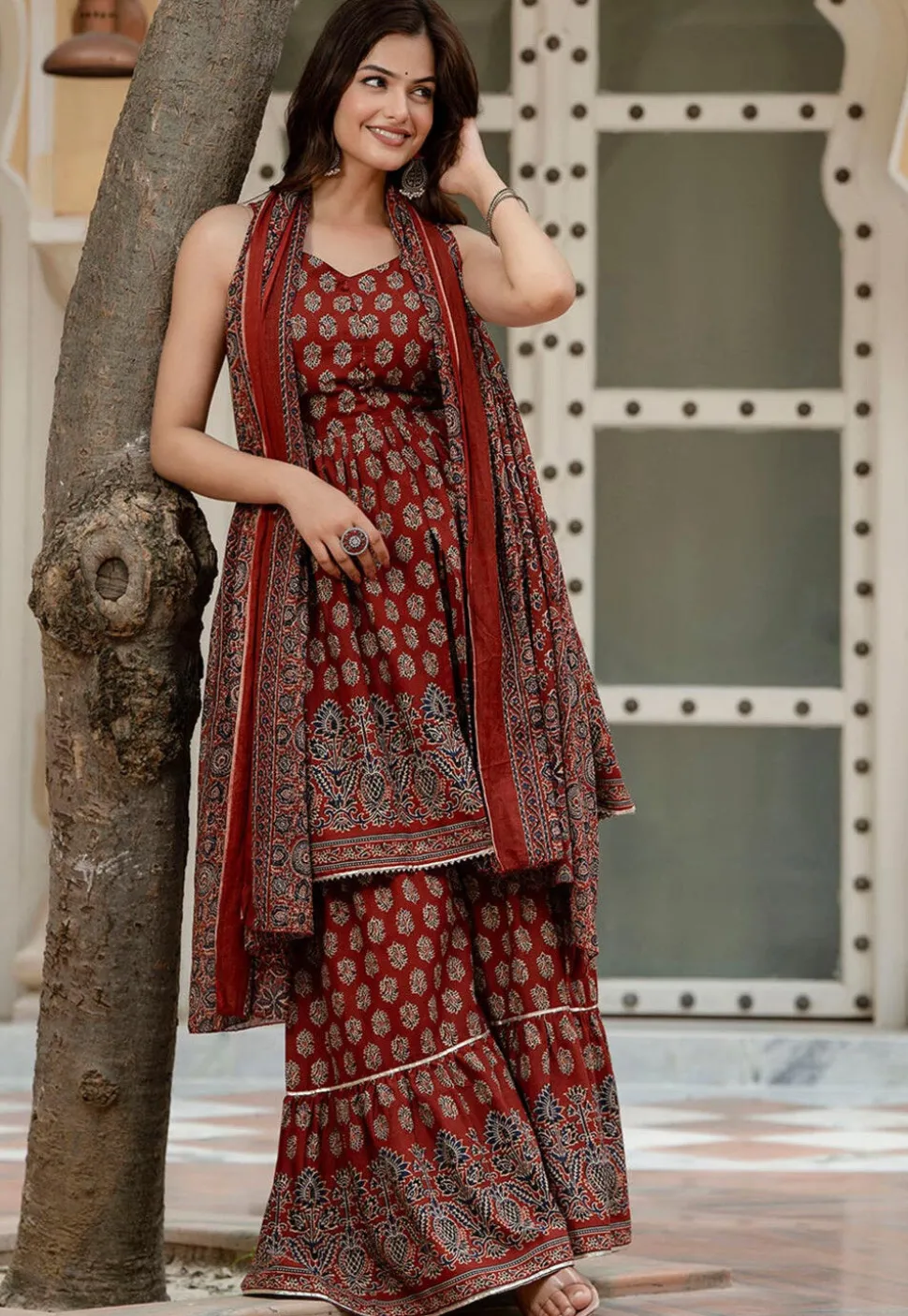 Printed Pure Cotton Pakistani Suit in Maroon