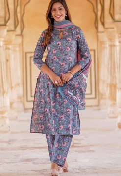 Printed Pure Cotton Pakistani Suit in Blue