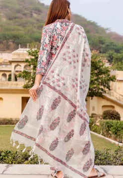 Printed Pure Cotton Pakistani Suit in White
