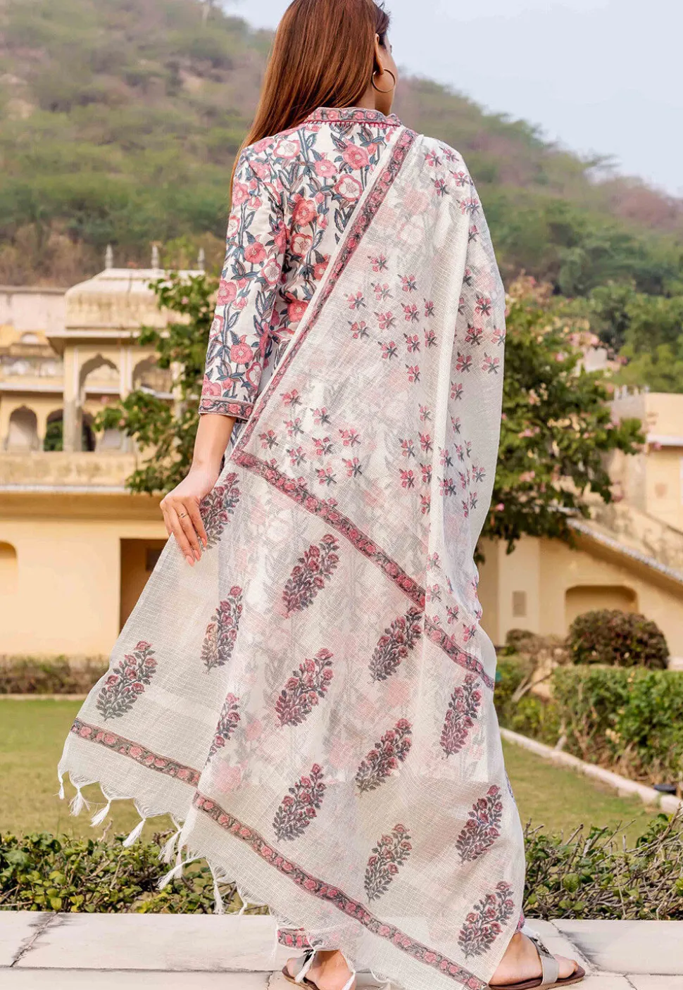 Printed Pure Cotton Pakistani Suit in White