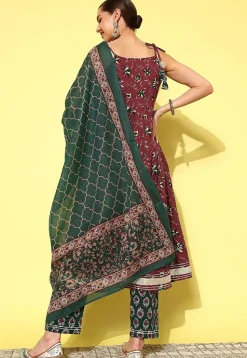 Printed Pure Cotton Pakistani Suit in Maroon