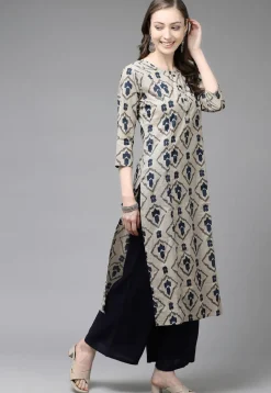 Printed Pure Cotton Pakistani Suit in Light Beige