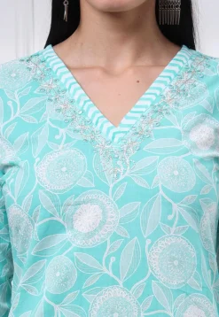 Printed Pure Cotton Pakistani Suit in Sea Green